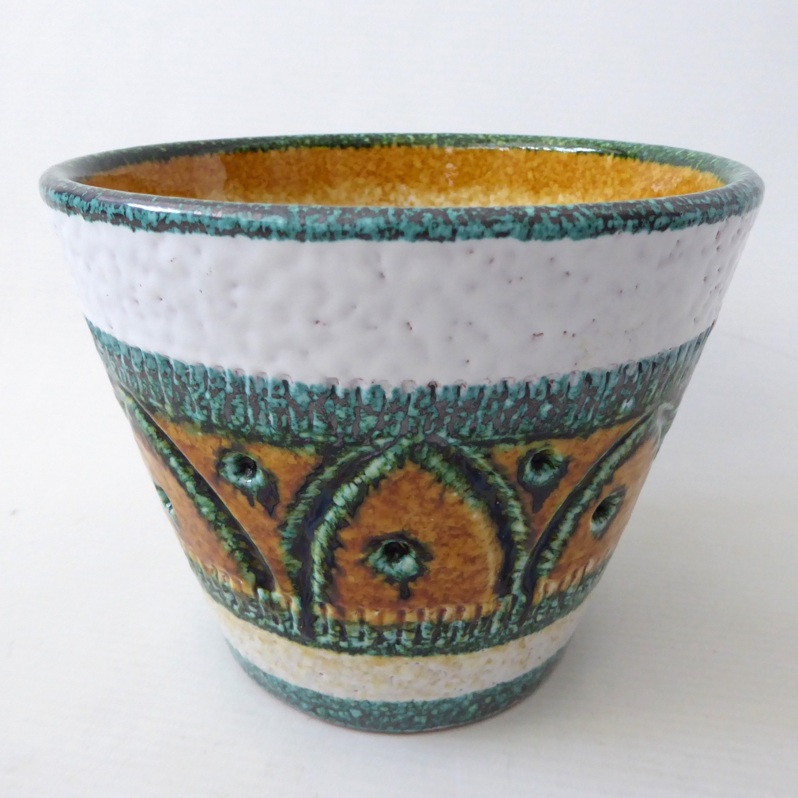 Italian plant pot planter, white & gold sgraffito pottery ceramic, vintage retro - Image 5