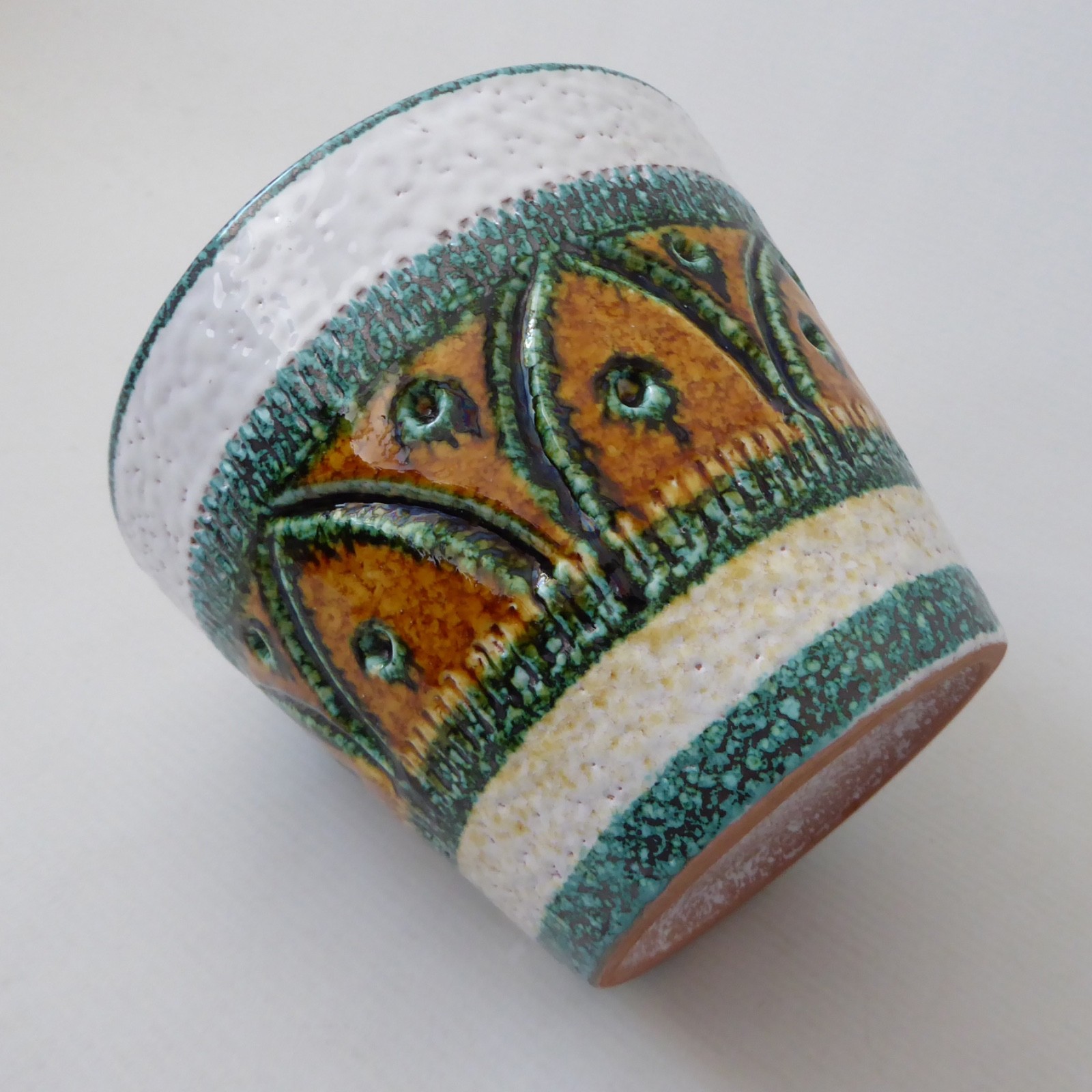 Italian plant pot planter, white & gold sgraffito pottery ceramic, vintage retro - Image 8