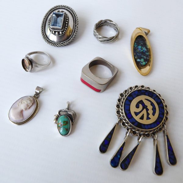 Job lot vintage jewellery incl 925 silver Hermann Siersbol, Taxco, rings pendant