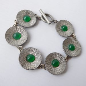 Jorgen Jensen 257A green disc articulated bracelet Danish modernist vintage 60s