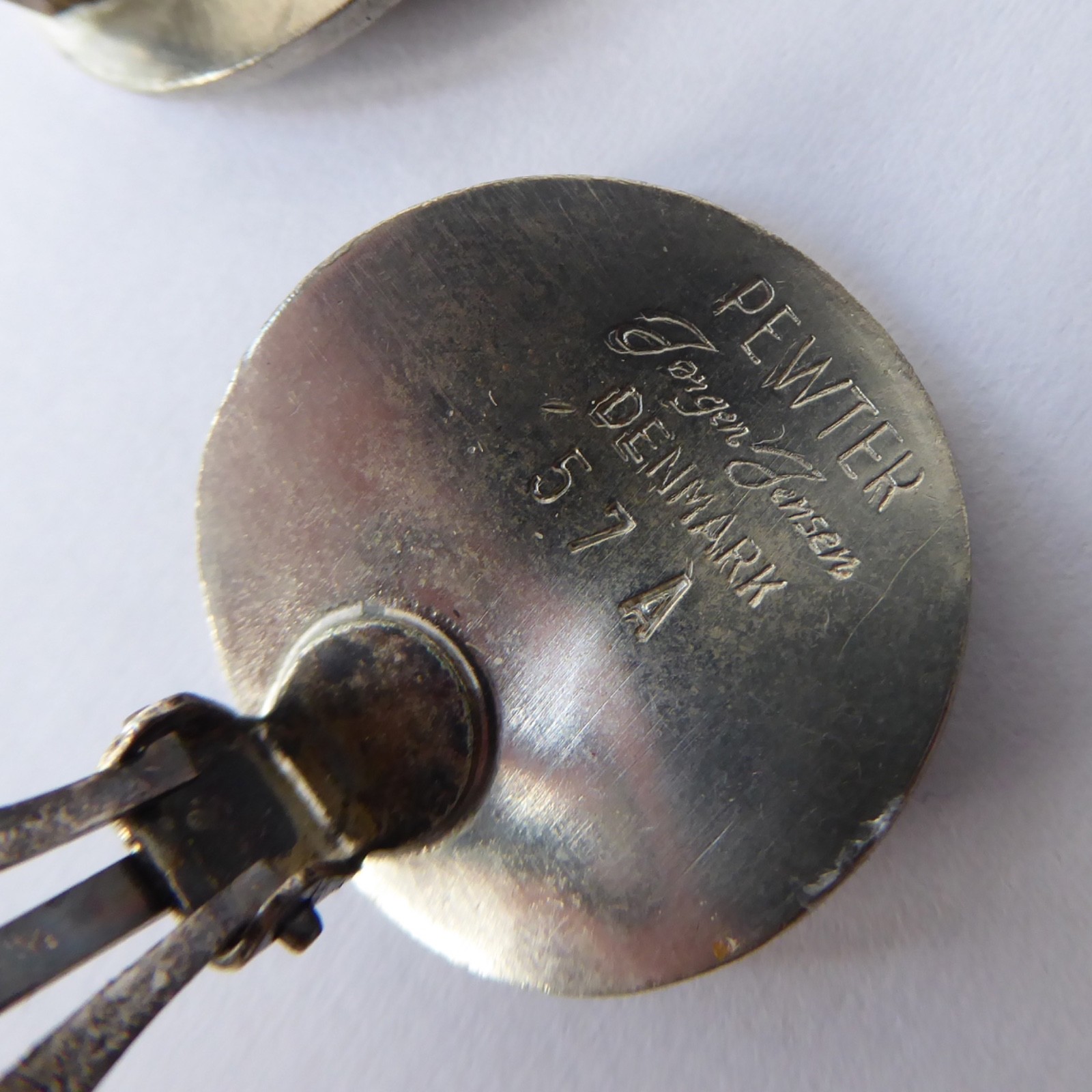 Jorgen Jensen 57A pewter clip-on earrings, Danish modernist sunburst vintage 60s - Image 13