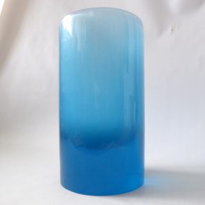 Large blue lucite perspex acrylic cylinder vase, cylinder frosted inner. Retro