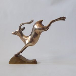 Leaping vintage brass gazelle antelope impala deer figurine sculpture, jumping