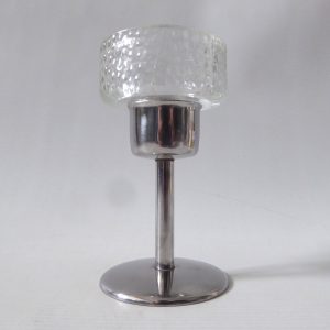 Mid century 1970s style candle holder stainless steel & dimple glass hurricane