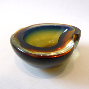 Murano mid century art glass geode bowl Blue amber sommerso dish ashtray Vintage