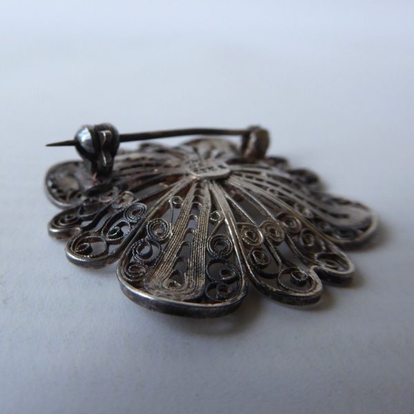 Norwegian filigree silver vintage brooch, signed 830S JFNI, round flower Scandi - Image 10