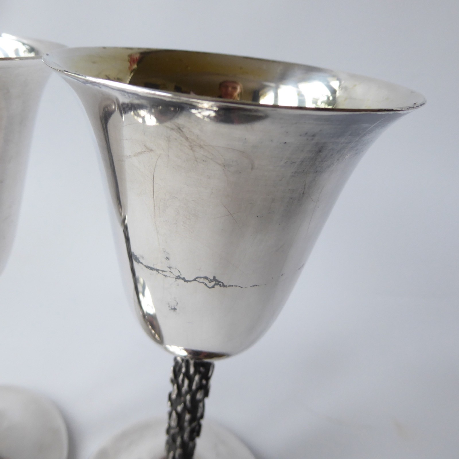 Pinder Bros. Sheffield pair silver plated goblets, 1960s mid century brutalist - Image 13