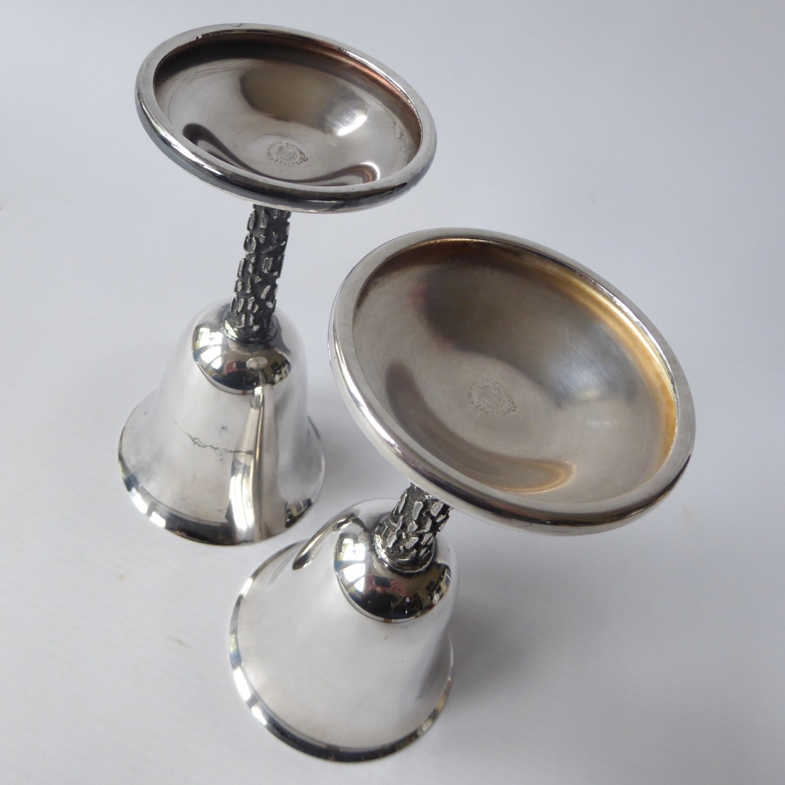 Pinder Bros. Sheffield pair silver plated goblets, 1960s mid century brutalist - Image 14
