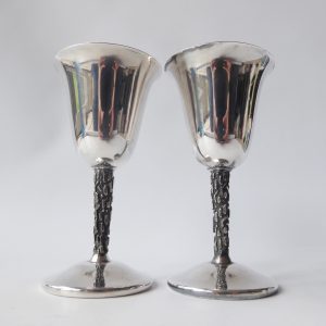 Pinder Bros. Sheffield pair silver plated goblets, 1960s mid century brutalist