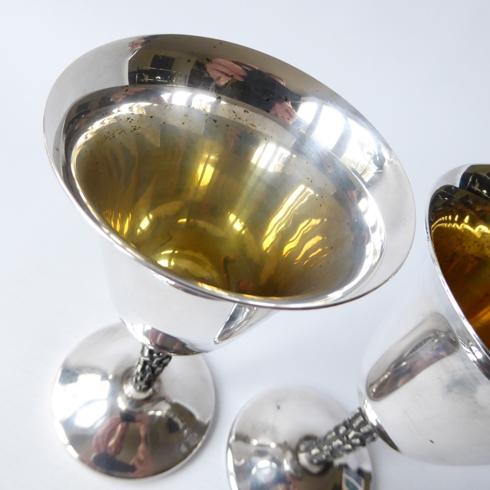 Pinder Bros. Sheffield pair silver plated goblets, 1960s mid century brutalist - Image 10