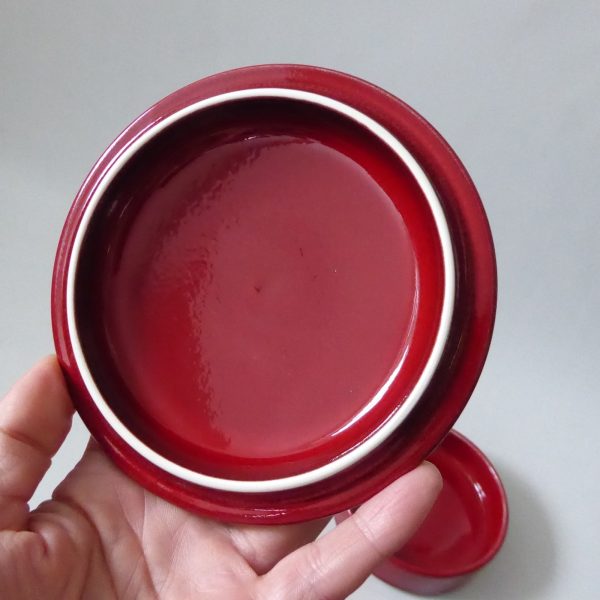 Poole Pottery Odyssey powder box, lidded red trinket dish. England, vintage 5" - Image 11
