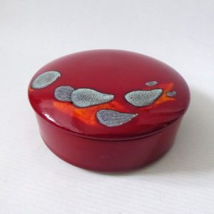 Poole Pottery Odyssey powder box, lidded red trinket dish. England, vintage 5"