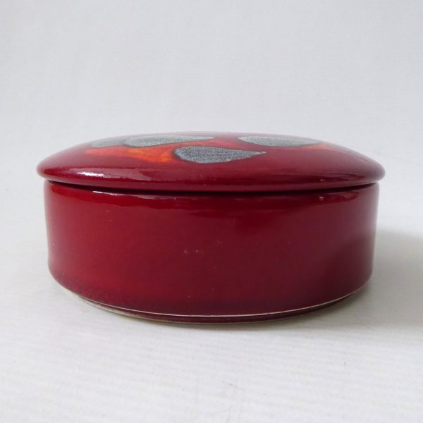 Poole Pottery Odyssey powder box, lidded red trinket dish. England, vintage 5" - Image 5