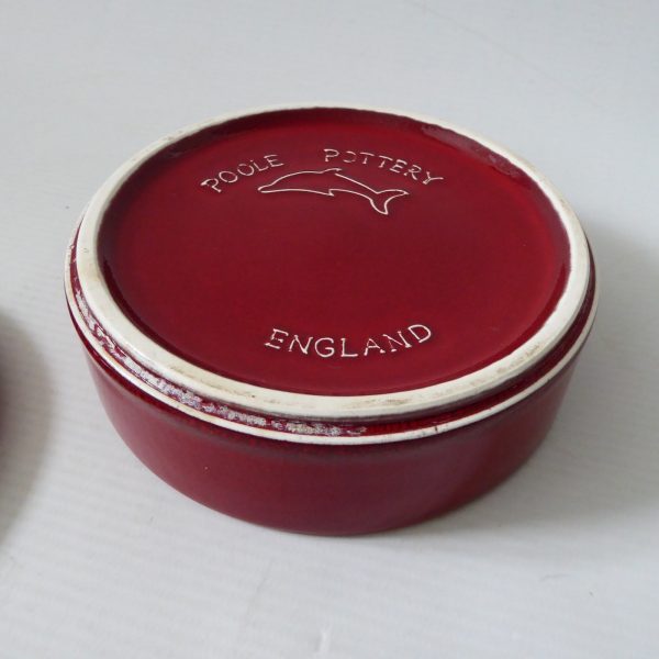 Poole Pottery Odyssey powder box, lidded red trinket dish. England, vintage 5" - Image 8