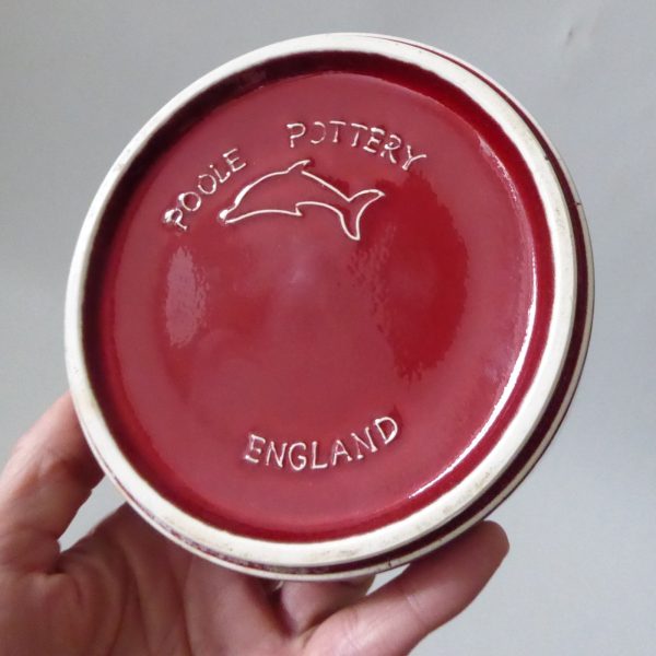 Poole Pottery Odyssey powder box, lidded red trinket dish. England, vintage 5" - Image 9