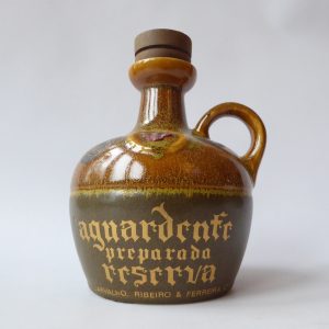 Portuguese pottery brandy bottle, Carvalho Ribeiro & Ferreira Aguardente Reserve