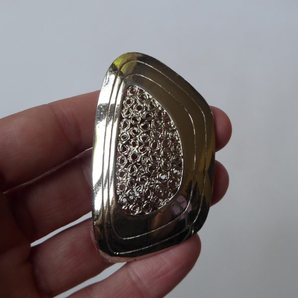 Retro 1960s/1970s shiny steel or silver tone large brooch, modernist asymmetric - Image 11