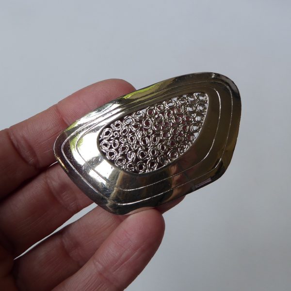 Retro 1960s/1970s shiny steel or silver tone large brooch, modernist asymmetric - Image 12