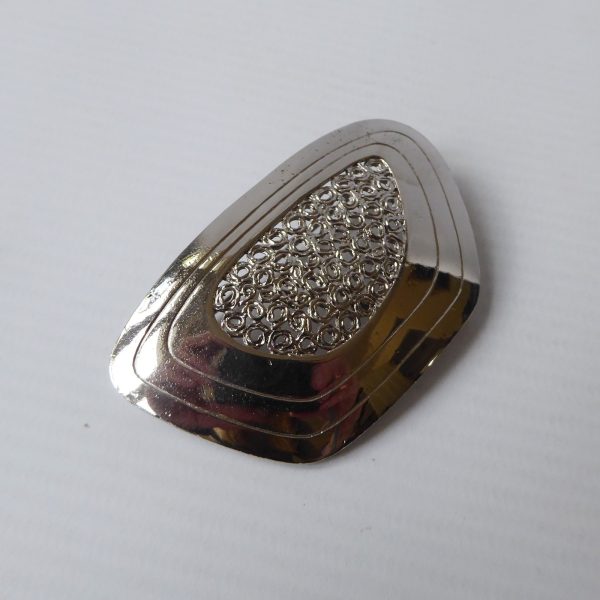 Retro 1960s/1970s shiny steel or silver tone large brooch, modernist asymmetric - Image 7