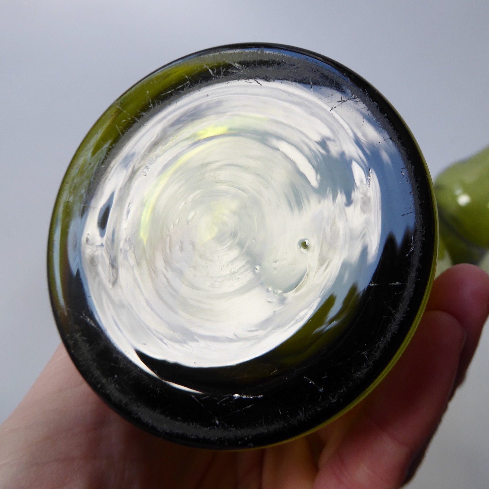 Riihimaki 1581 + piippu vintage art glass vases, olive green Finland, Riihimaen - Image 13