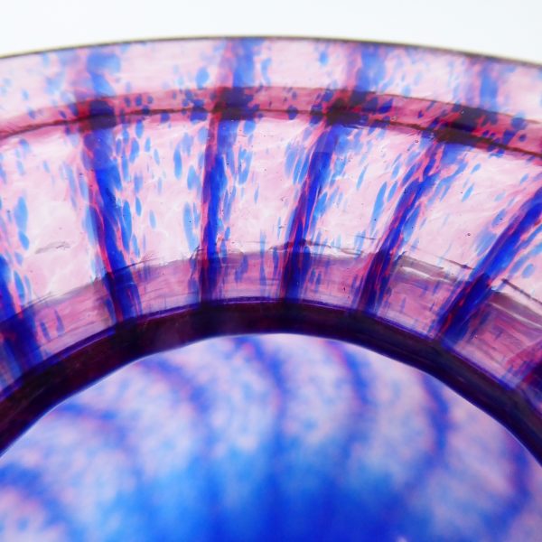 Robert Held (RHAG) art glass vase, blue pink twist stripe small pot. Canada 2004 - Image 6