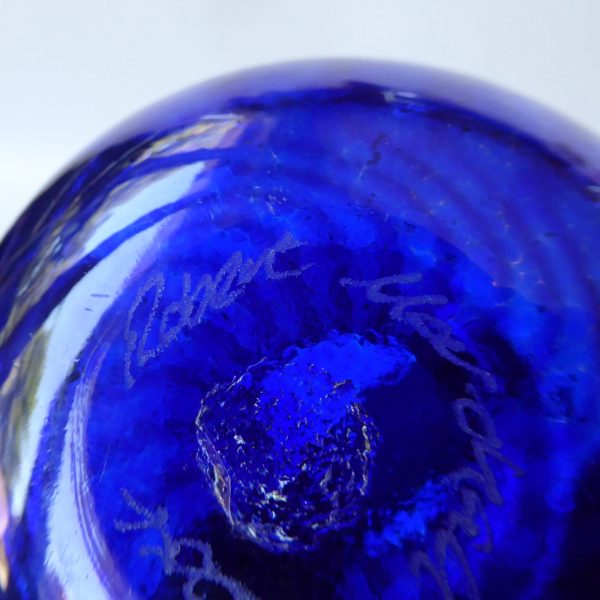 Robert Held (RHAG) art glass vase, blue pink twist stripe small pot. Canada 2004 - Image 9