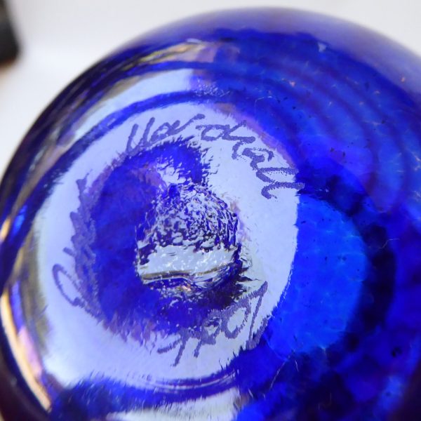 Robert Held (RHAG) art glass vase, blue pink twist stripe small pot. Canada 2004 - Image 10