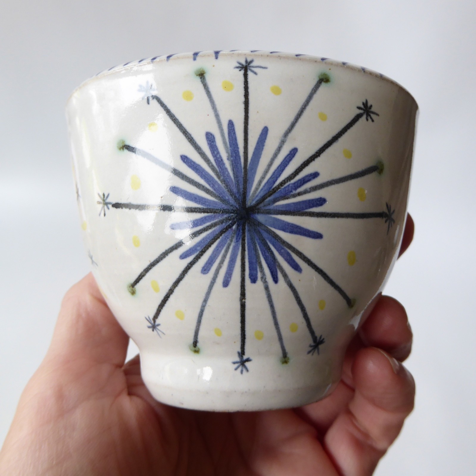 Rye Pottery David Sharp blue star small vase. 1950s vintage pot beaker. Studio - Image 15