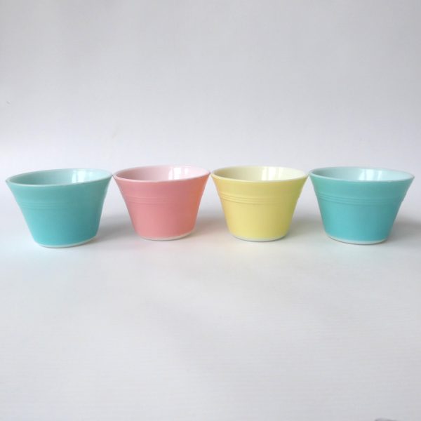 Set 4 Pyrex JAJ Baking Ramekins custard pots. Pastel turquoise pink yellow 2186 - Image 3