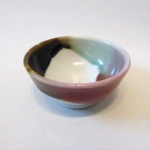 Signed AB studio artisan porcelain bowl, Japanese style ceramic dish. Vintage