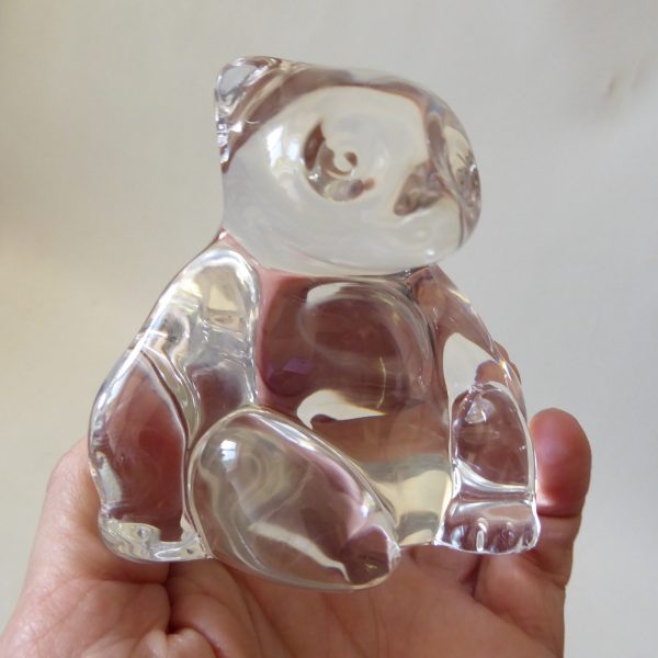 Villeroy & Boch clear art glass crystal PANDA BEAR paperweight figurine, vintage - Image 3