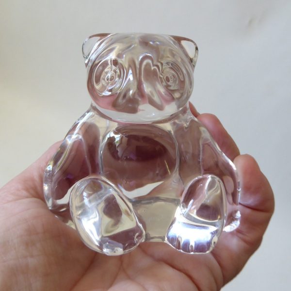 Villeroy & Boch clear art glass crystal PANDA BEAR paperweight figurine, vintage