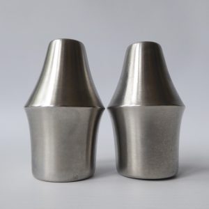 Viners stainless steel salt and pepper set, 1960s 1970s vintage modernist pair