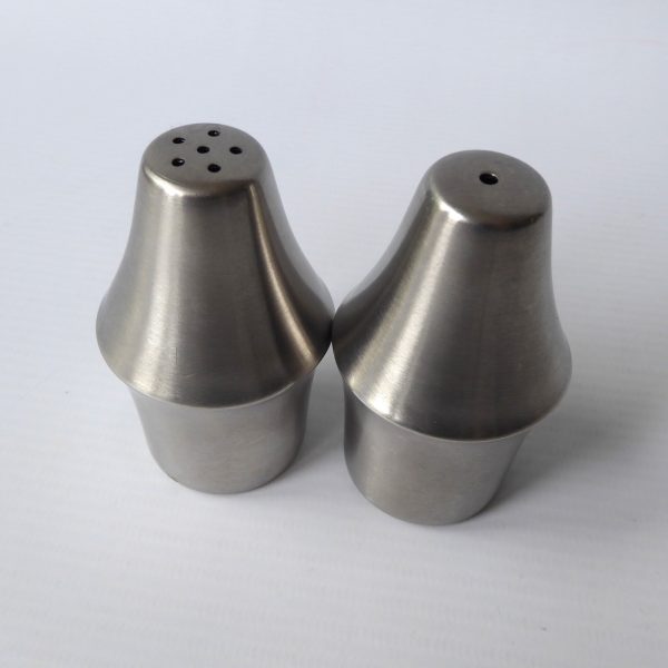 Viners stainless steel salt and pepper set, 1960s 1970s vintage modernist pair - Image 6