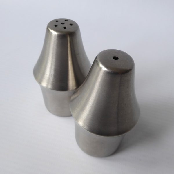 Viners stainless steel salt and pepper set, 1960s 1970s vintage modernist pair - Image 7