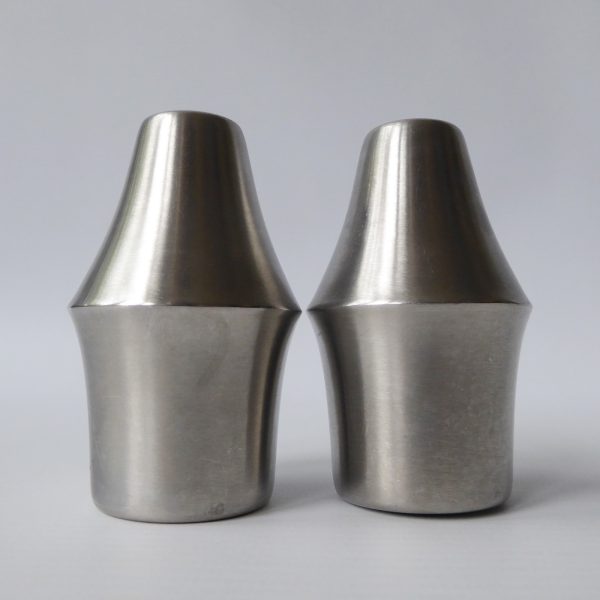 Viners stainless steel salt and pepper set, 1960s 1970s vintage modernist pair