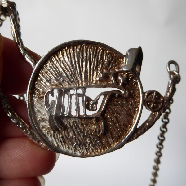 Vintage Danish sterling 925 silver pendant necklace brutalist modernist reindeer - Image 11