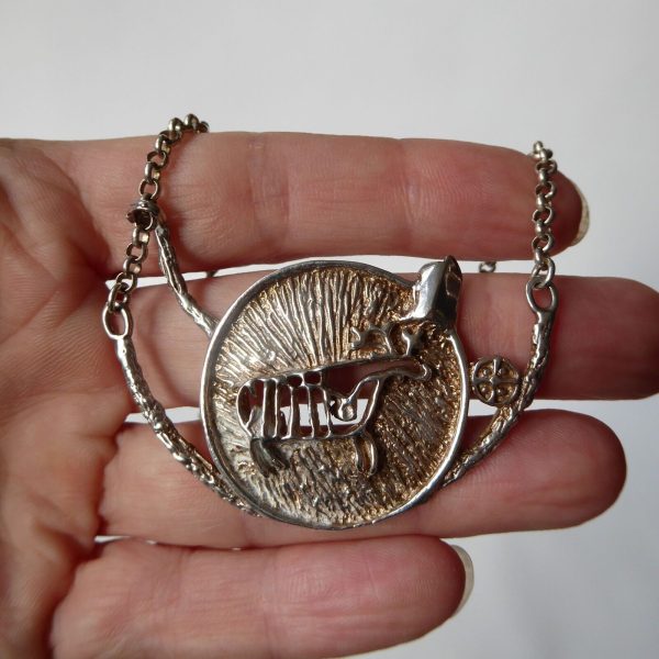 Vintage Danish sterling 925 silver pendant necklace brutalist modernist reindeer - Image 3