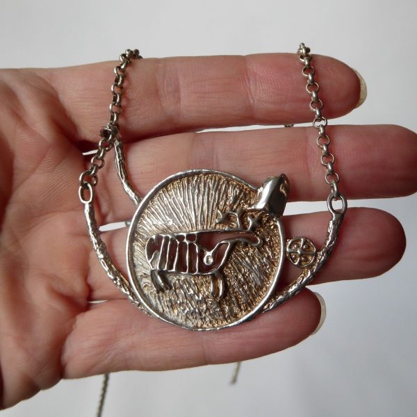 Vintage Danish sterling 925 silver pendant necklace brutalist modernist reindeer - Image 4
