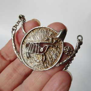 Vintage Danish sterling 925 silver pendant necklace brutalist modernist reindeer