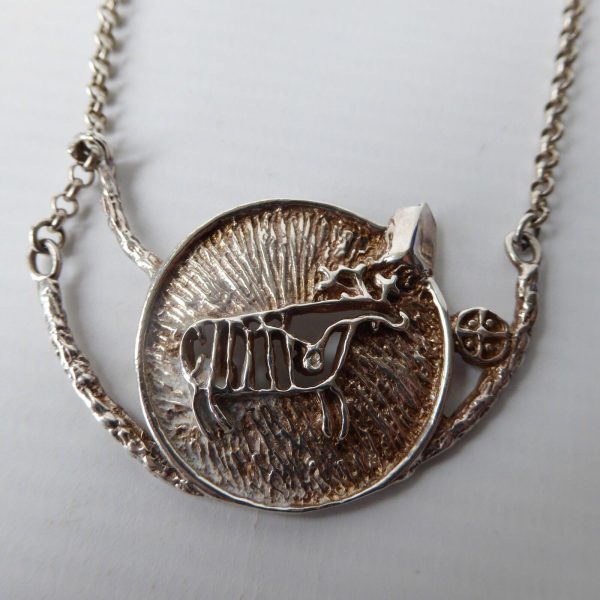 Vintage Danish sterling 925 silver pendant necklace brutalist modernist reindeer - Image 5