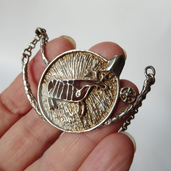 Vintage Danish sterling 925 silver pendant necklace brutalist modernist reindeer