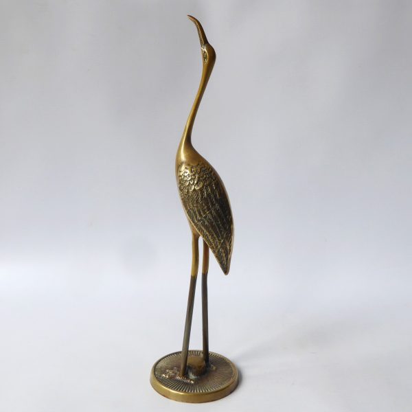 Vintage brass crane stalk figurine. Cast metal figure, stylised retro bird 1970s - Image 3
