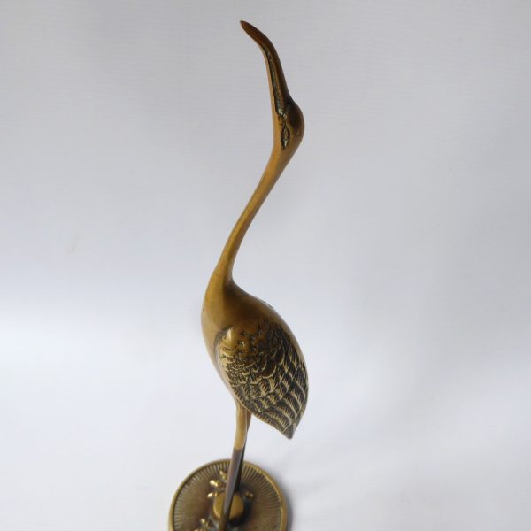 Vintage brass crane stalk figurine. Cast metal figure, stylised retro bird 1970s - Image 4