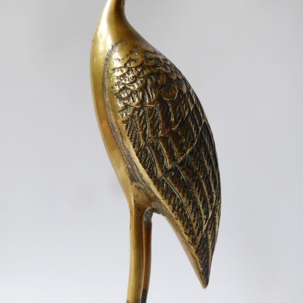 Vintage brass crane stalk figurine. Cast metal figure, stylised retro bird 1970s - Image 5