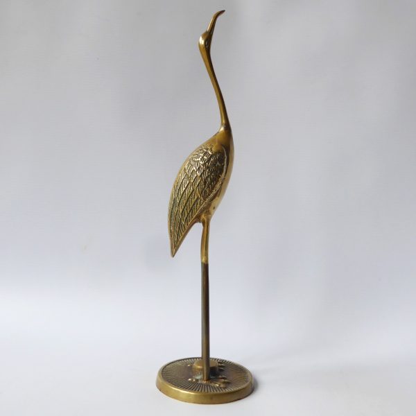 Vintage brass crane stalk figurine. Cast metal figure, stylised retro bird 1970s - Image 8