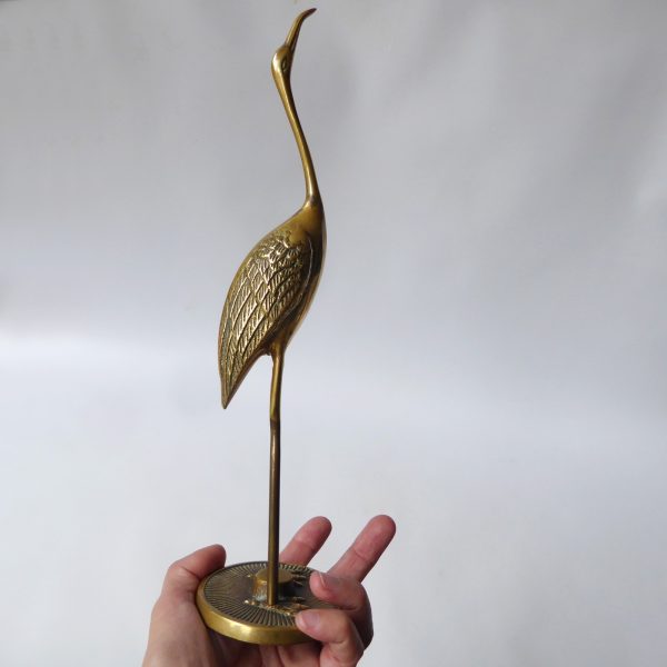 Vintage brass crane stalk figurine. Cast metal figure, stylised retro bird 1970s - Image 9