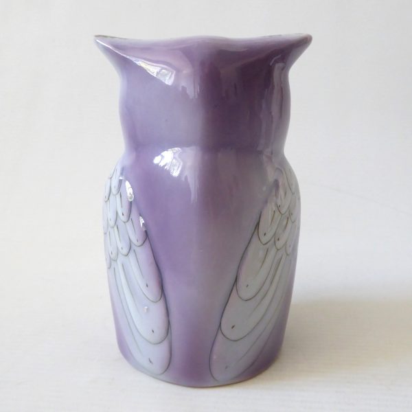 Vintage ceramic owl figurine money box, clay china porcelain, mauve + moss green - Image 5