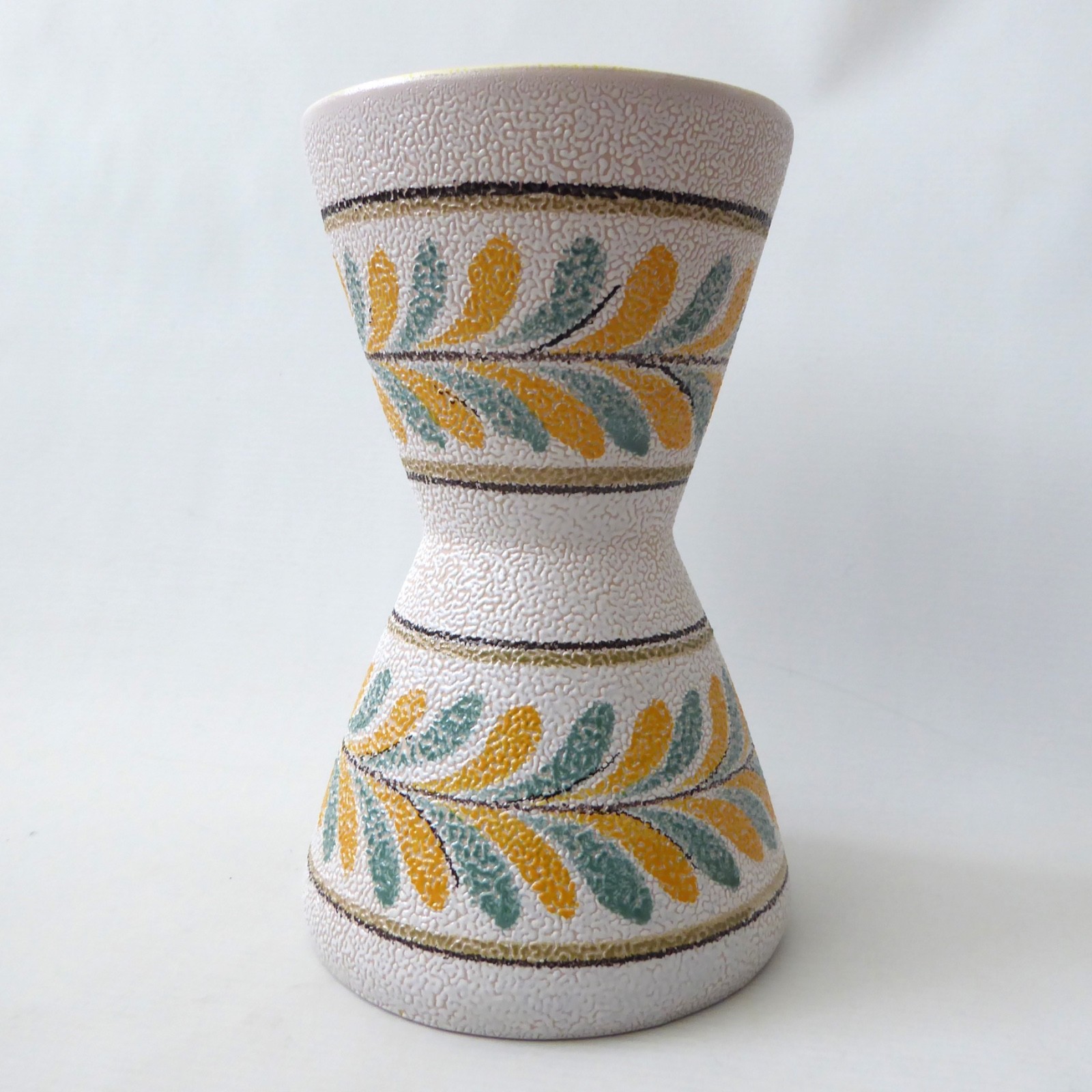 Vintage ceramic pottery vase, Italian/West German, textured yellow, 1970s retro - Image 2