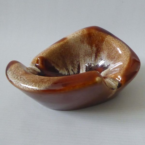 Vintage retro ceramic ashtray #19 brown drip glaze bowl, W.German/Fosters style - Image 3